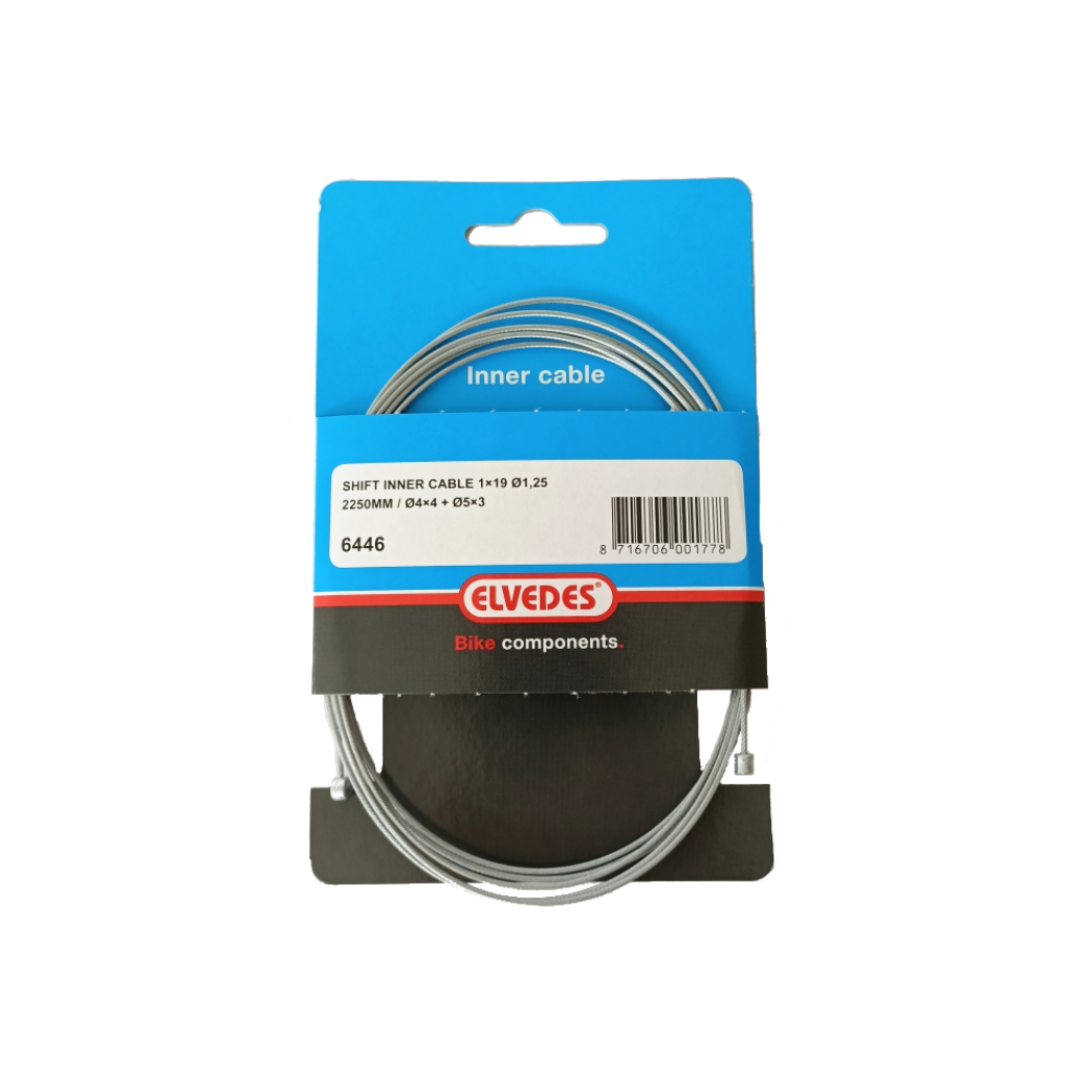 Elvedes schakel binnenkabel 2250 mm 1 x 19 draads verzinkt ø1,25 met n-nippel ø4×4 + tø5×3 (per stuk) - zilver