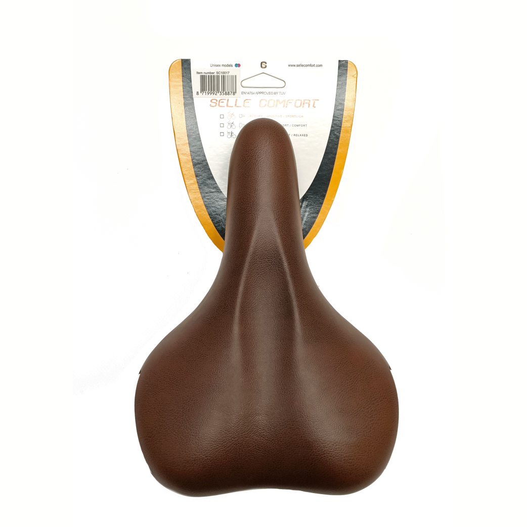 Selle comfort zadel ride. bruin met witte bumpers, zonder strop