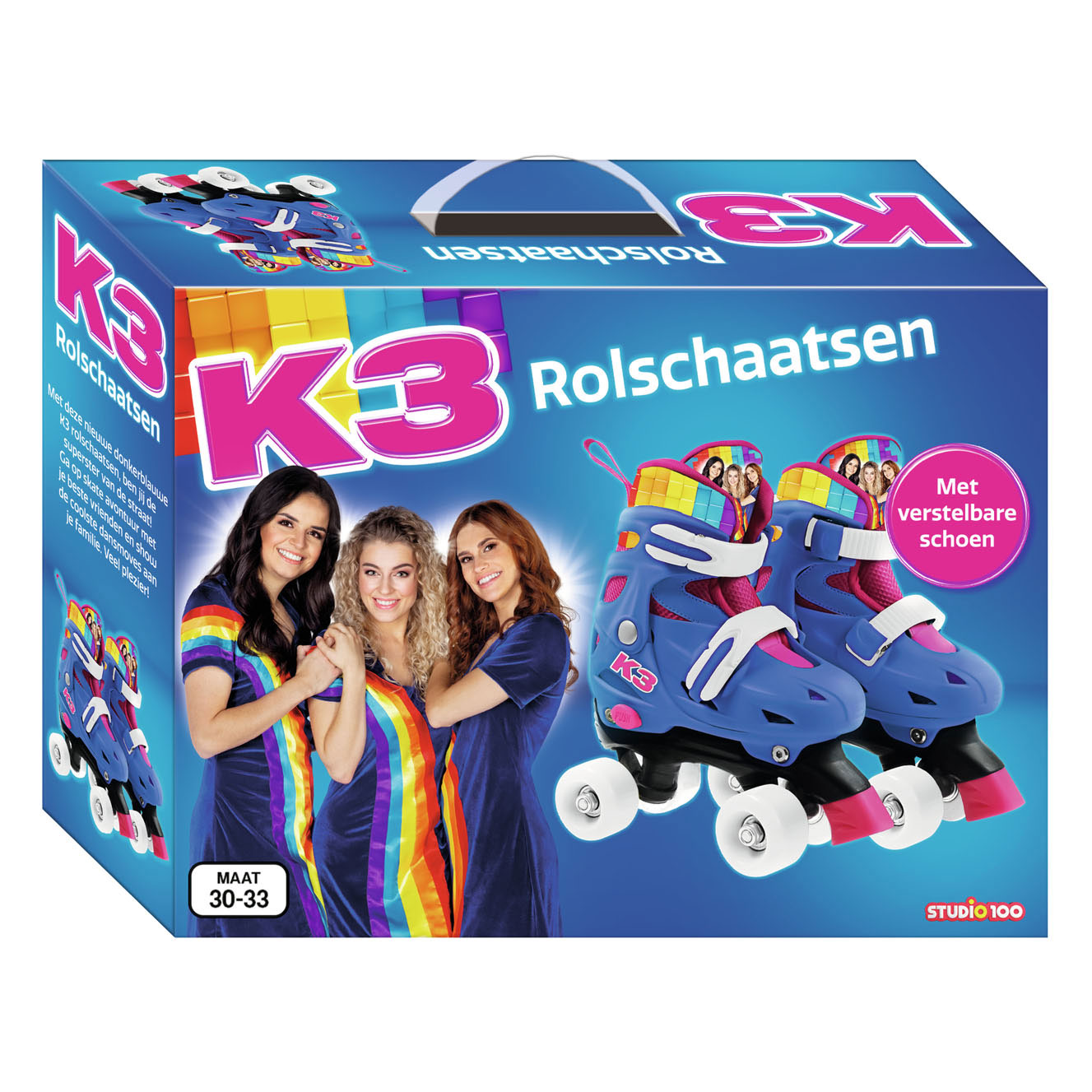 Studio 100 k3 rolschaatsen regenboog, maat 30-33