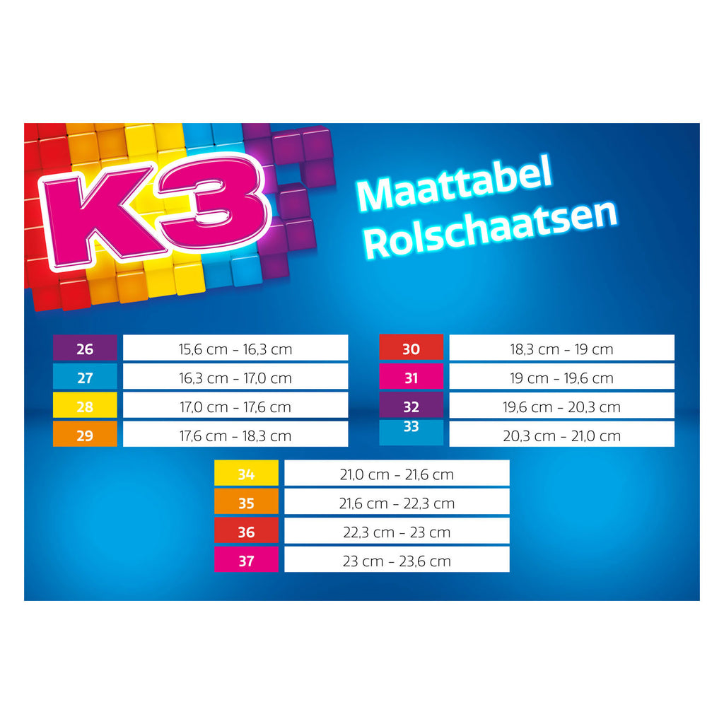 K3 rolschaatsen regenboog, maat 34-37