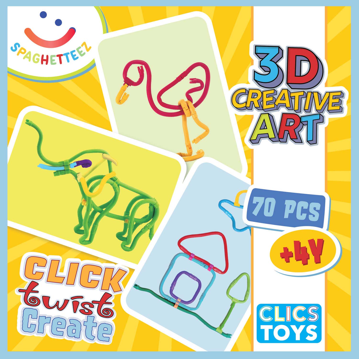 Spaghetteez 3d art flexibele bouwstaafjes, 70dlg.