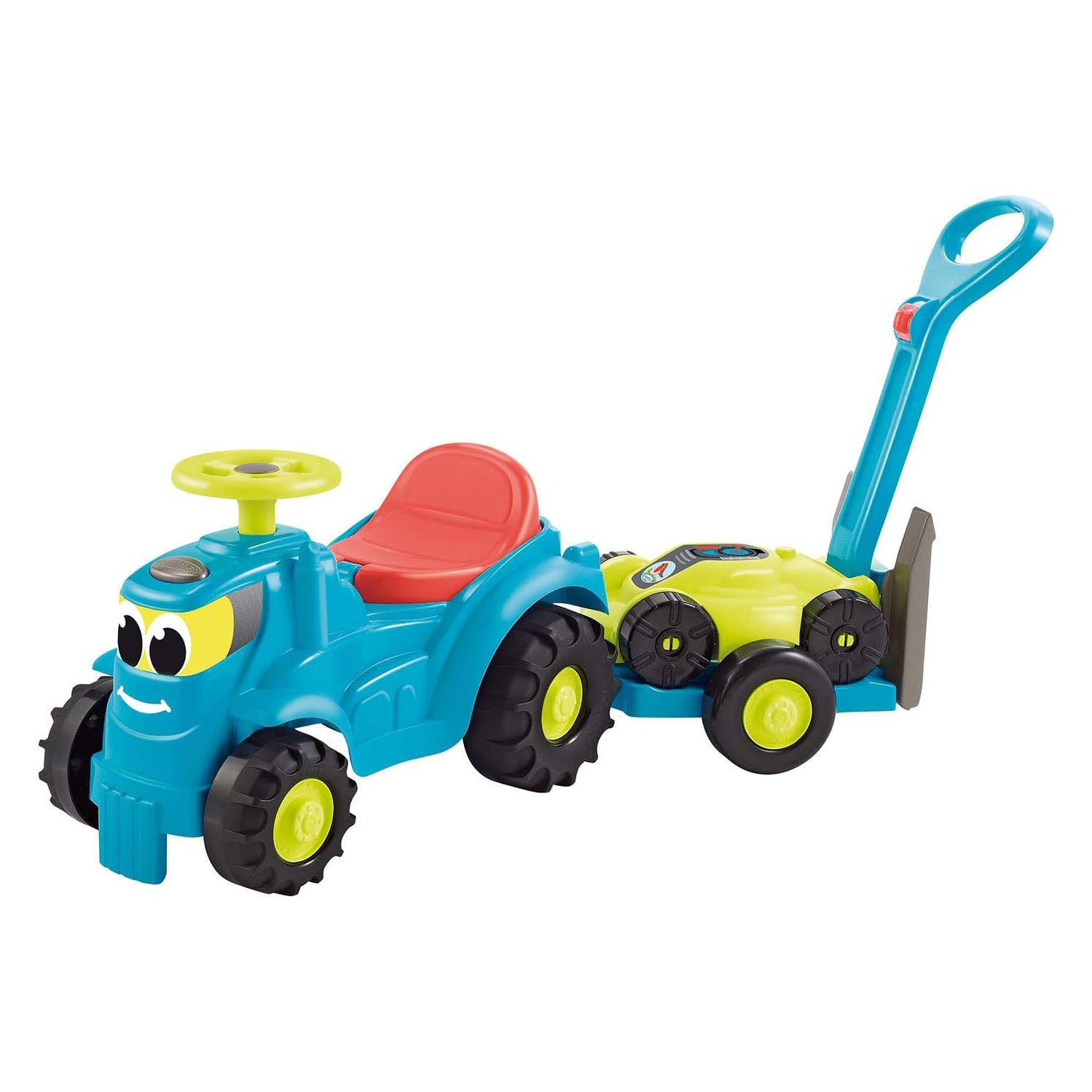 Ecoiffier tractor met aanhanger en grasmaaier