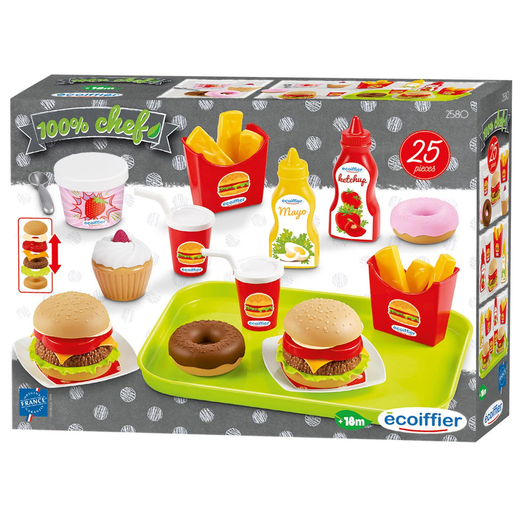 Ecoiffier voedsel en snackset + dienblad 25-delig