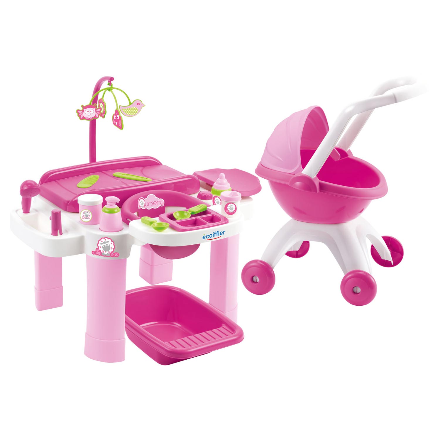 Ecoiffier ecoffier verzorgingsset met poppenwagen