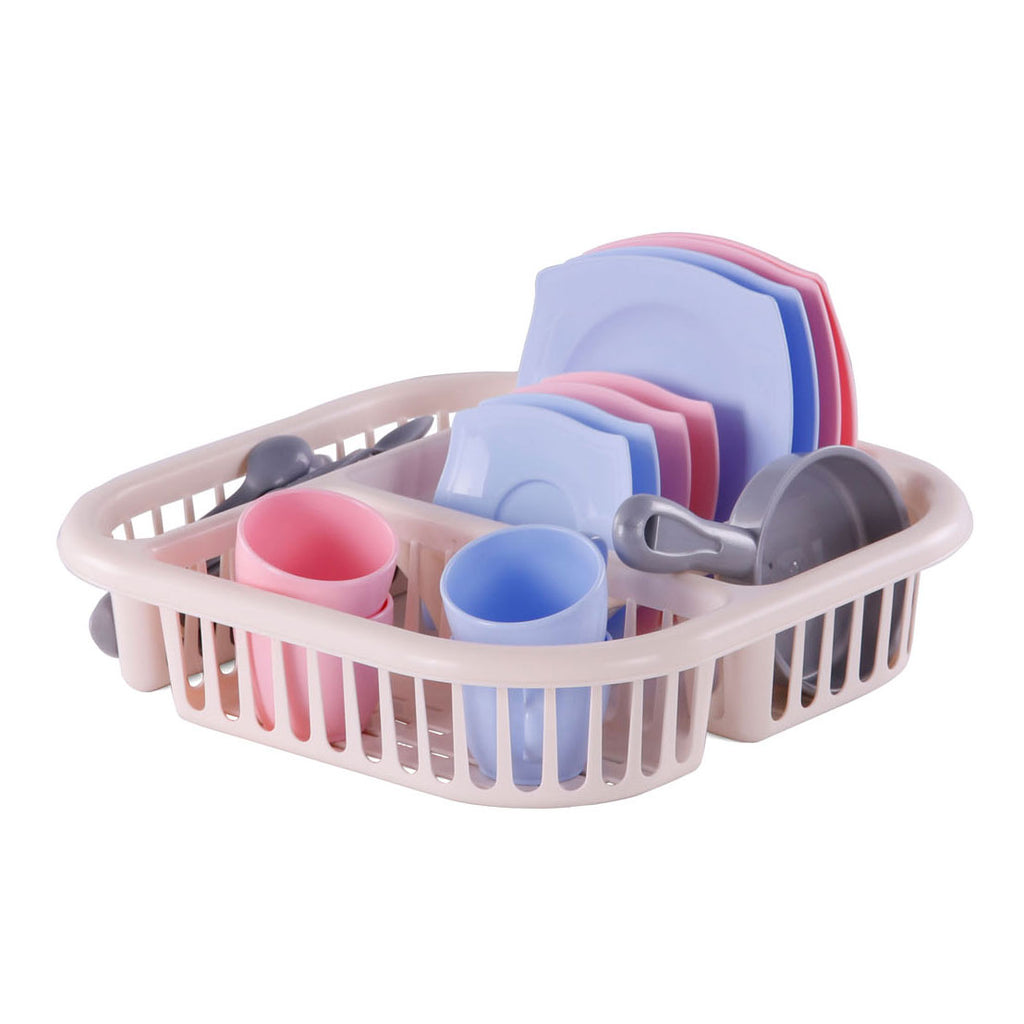 Cavallino servies met afwasrek roze, 30dlg.