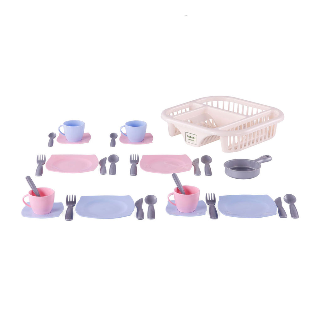 Cavallino servies met afwasrek roze, 30dlg.