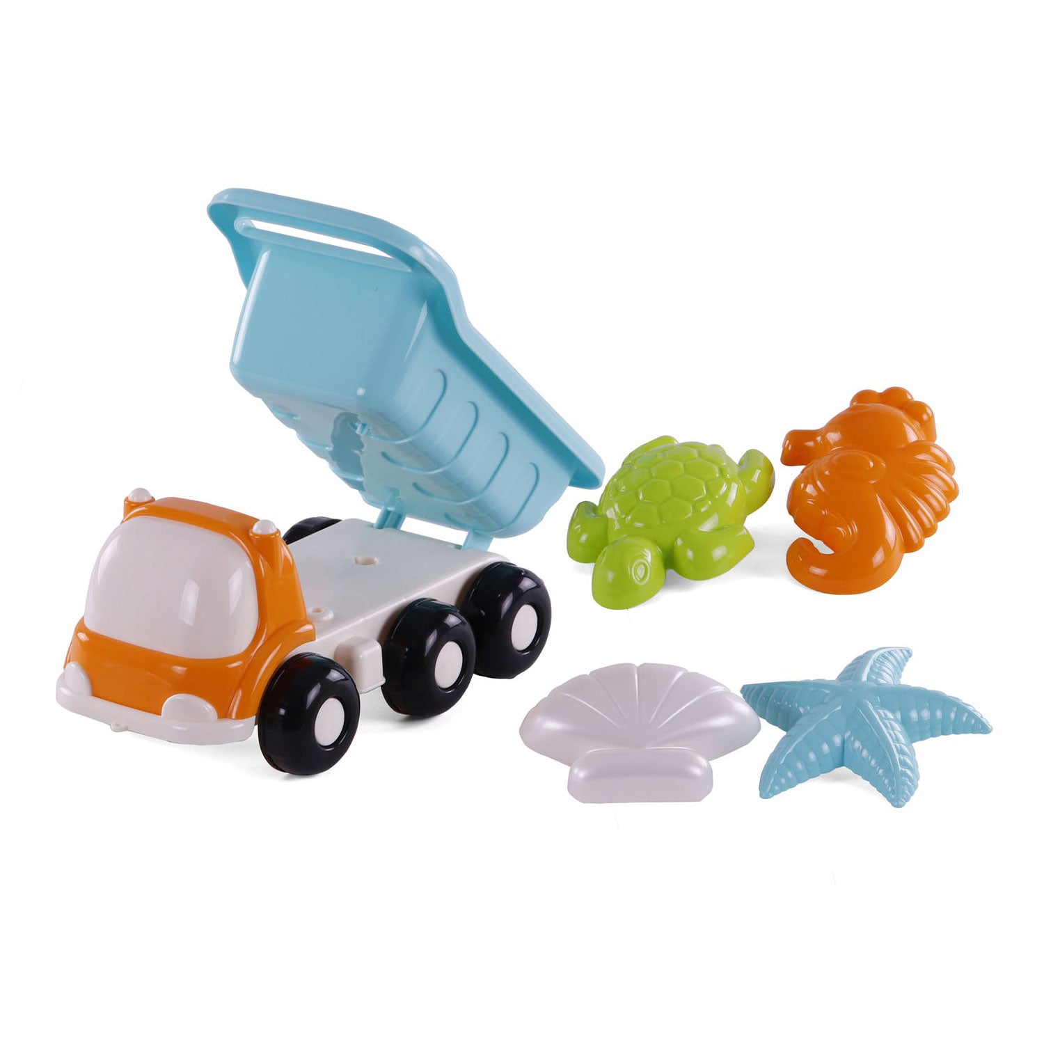 Cavallino strand kiepwagen met 4 zandvormen blauw