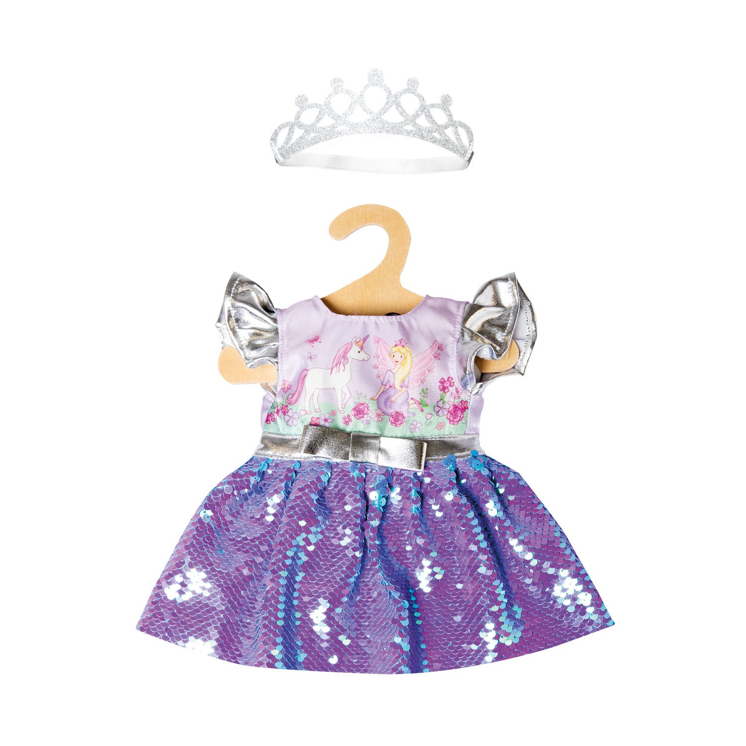 Heless poppenjurk fee en eenhoorn met sequins en kroon, 35-45 cm