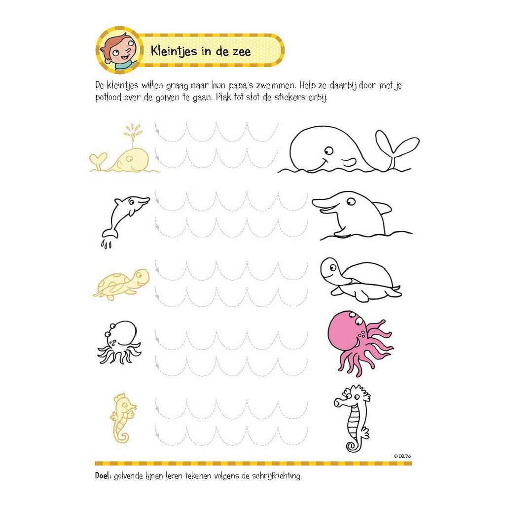 Deltas oefenboek met stickers-eerste schrijf