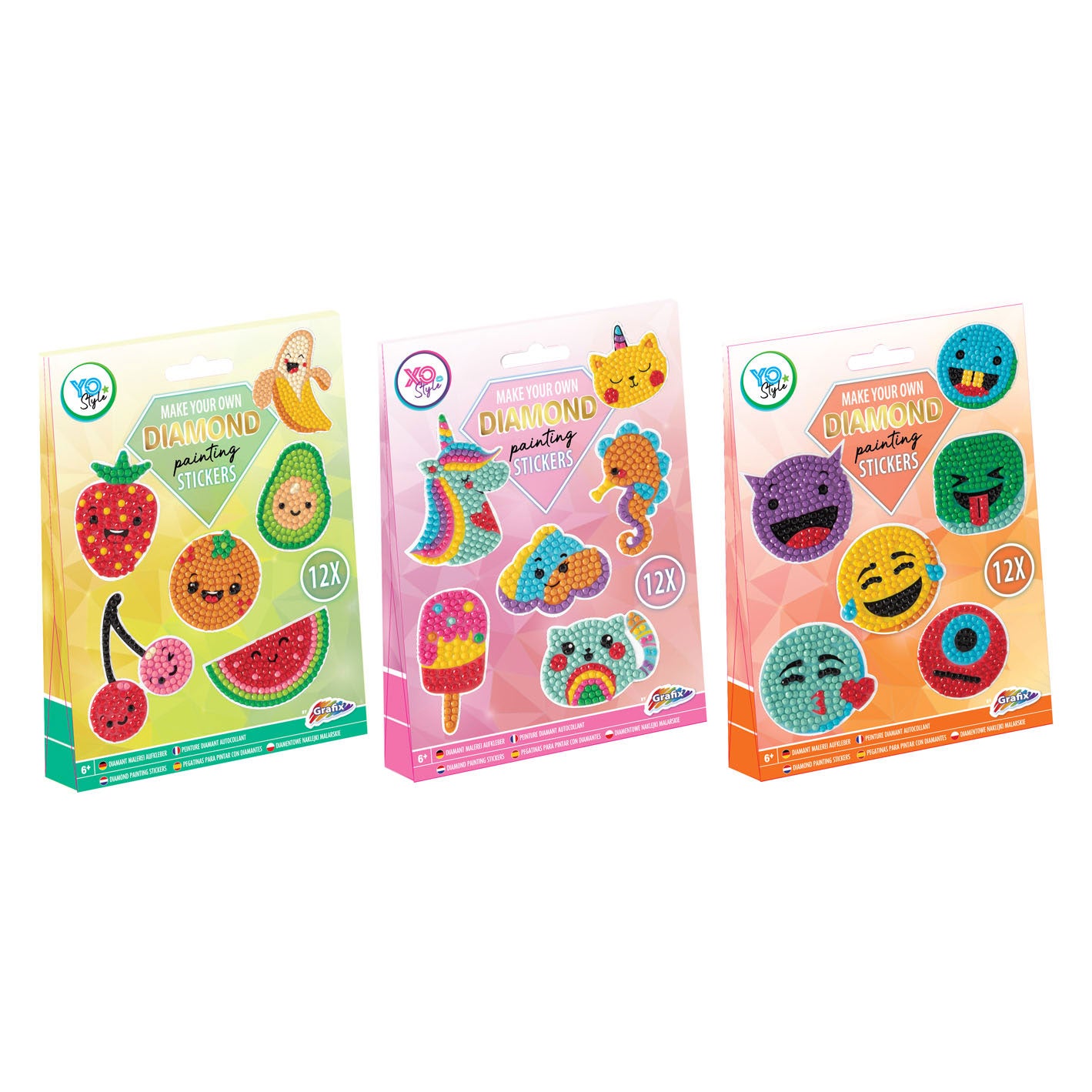 Diamond painting stickerset 12 stuks 3 assorti | 3 stuks