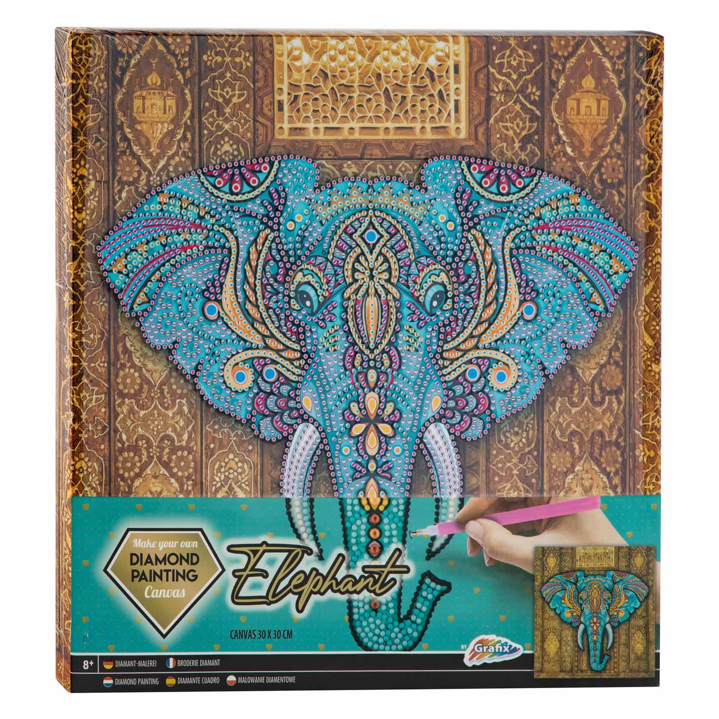 Grafix diamond painting op canvas olifant