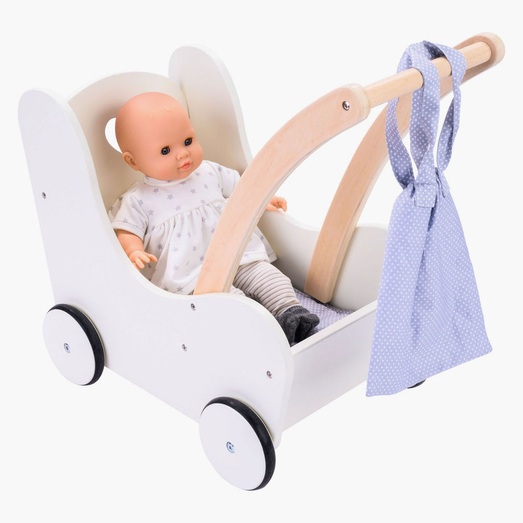 Houten poppenloopwagen grijs wit