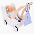 Houten poppenloopwagen grijs wit
