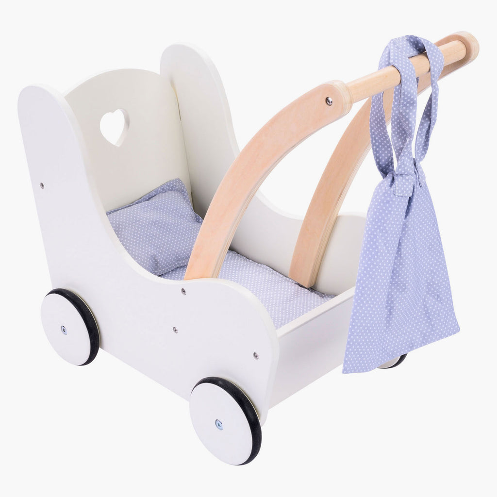 Houten poppenloopwagen grijs wit
