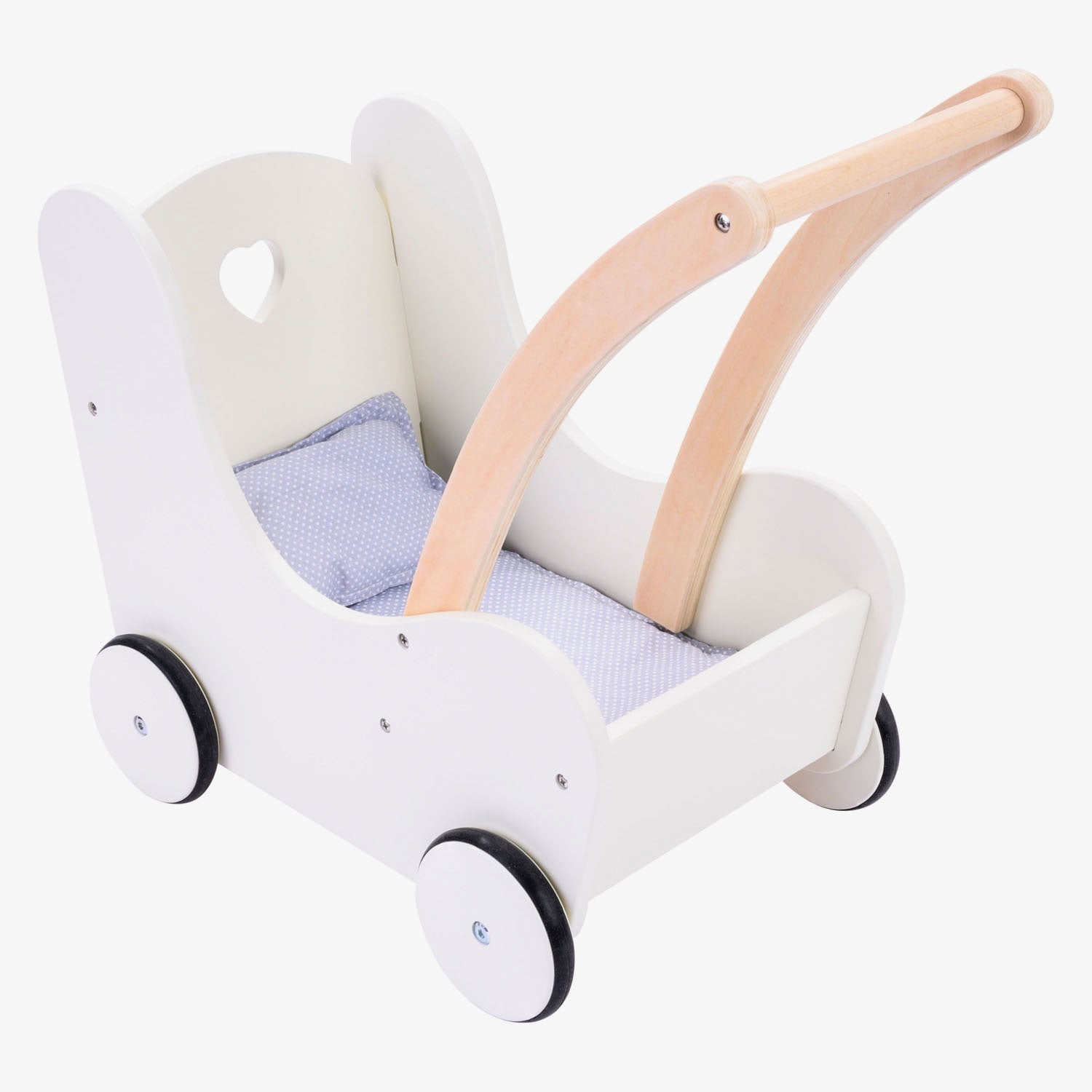 Houten poppenloopwagen grijs wit
