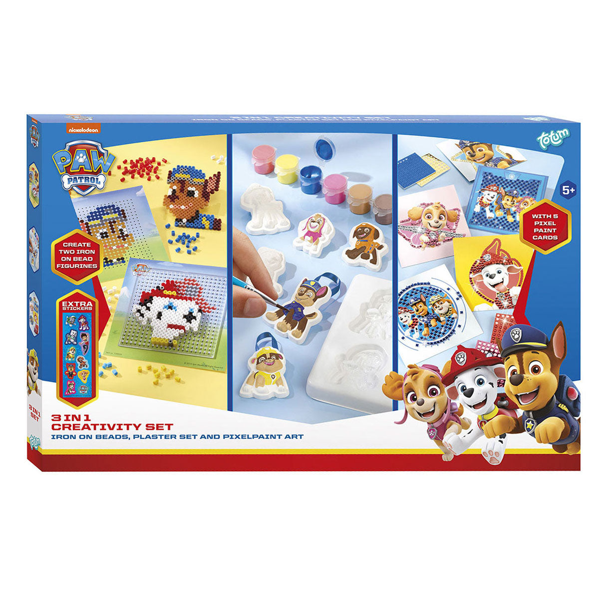 Totum 3in1 paw patrol strijkkalen, gips gieten en pixelkunst knutselset