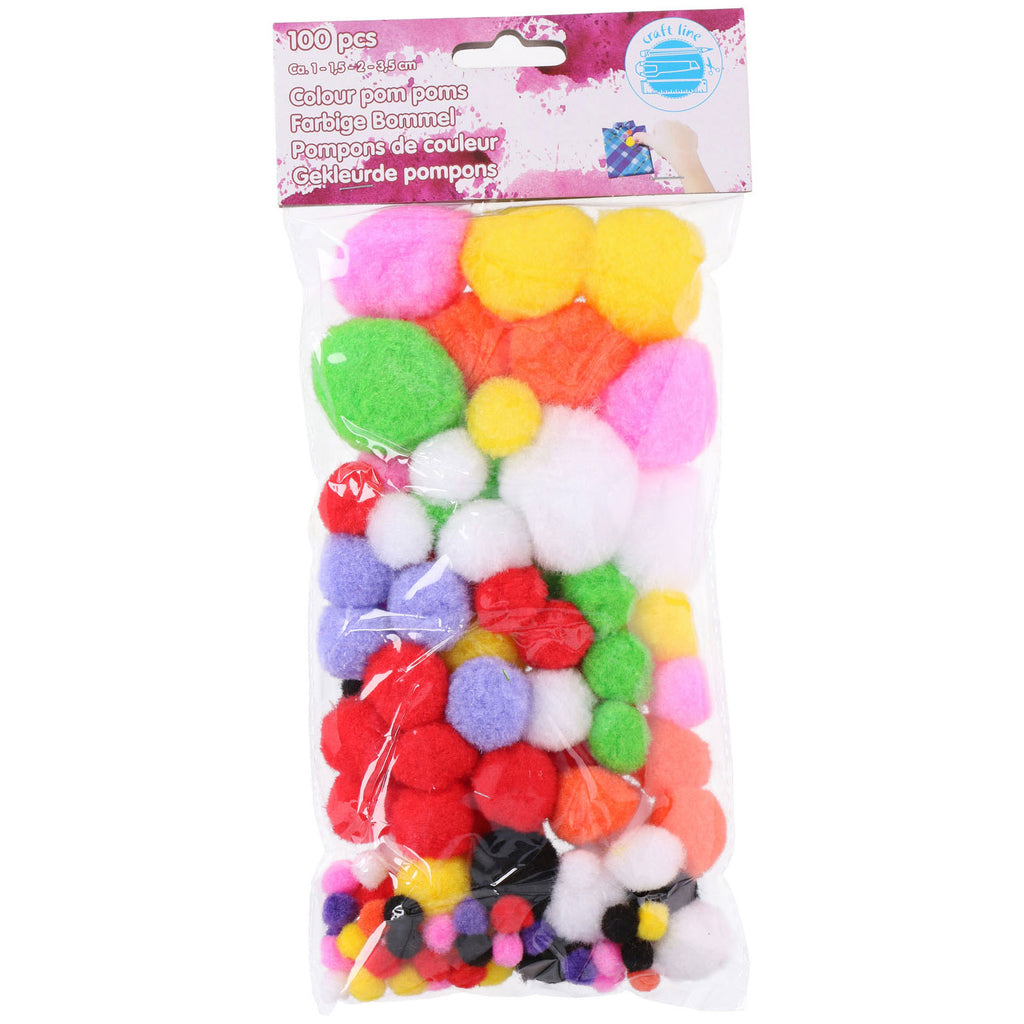 Gekleurde pompons, 100st.