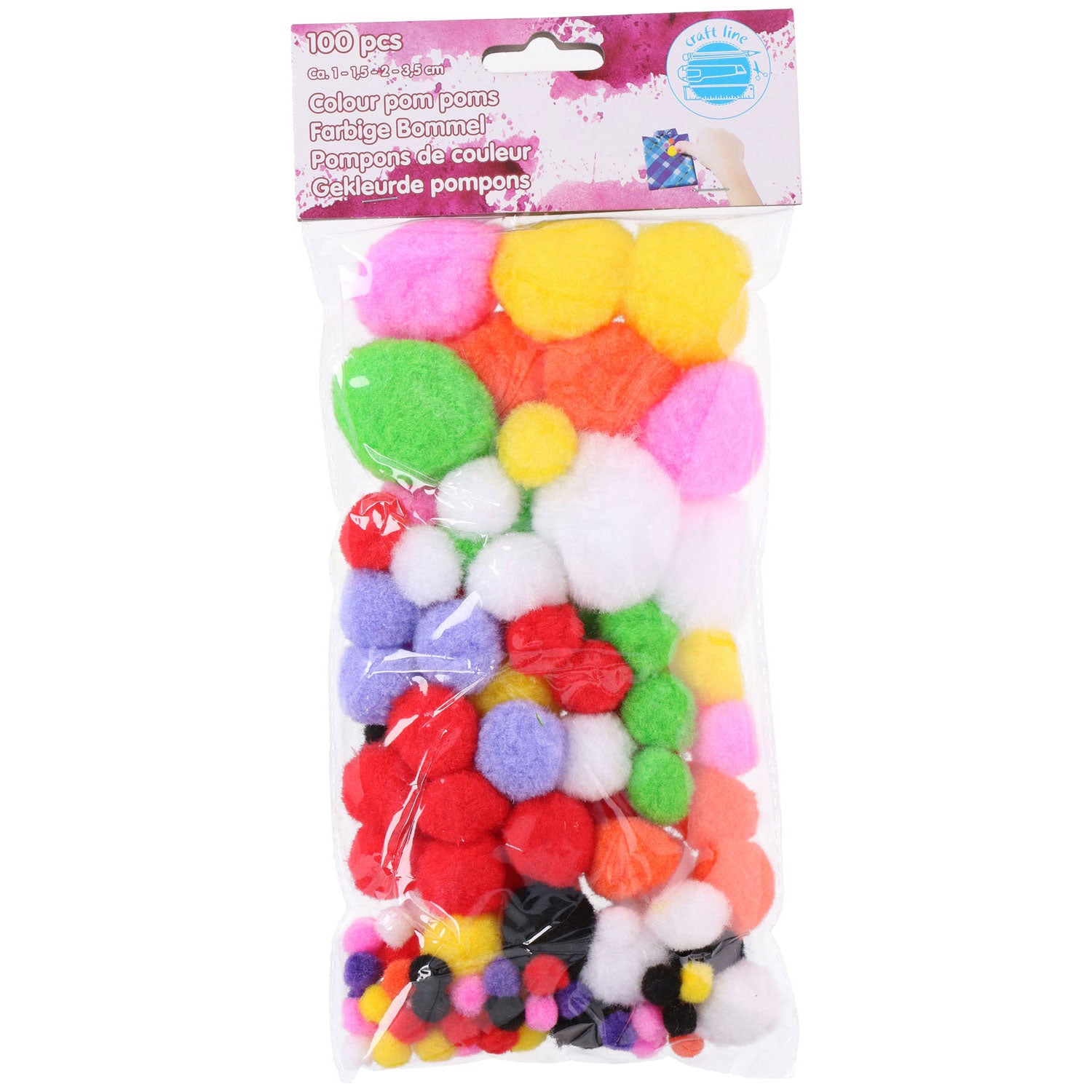 Gekleurde pompons, 100st.