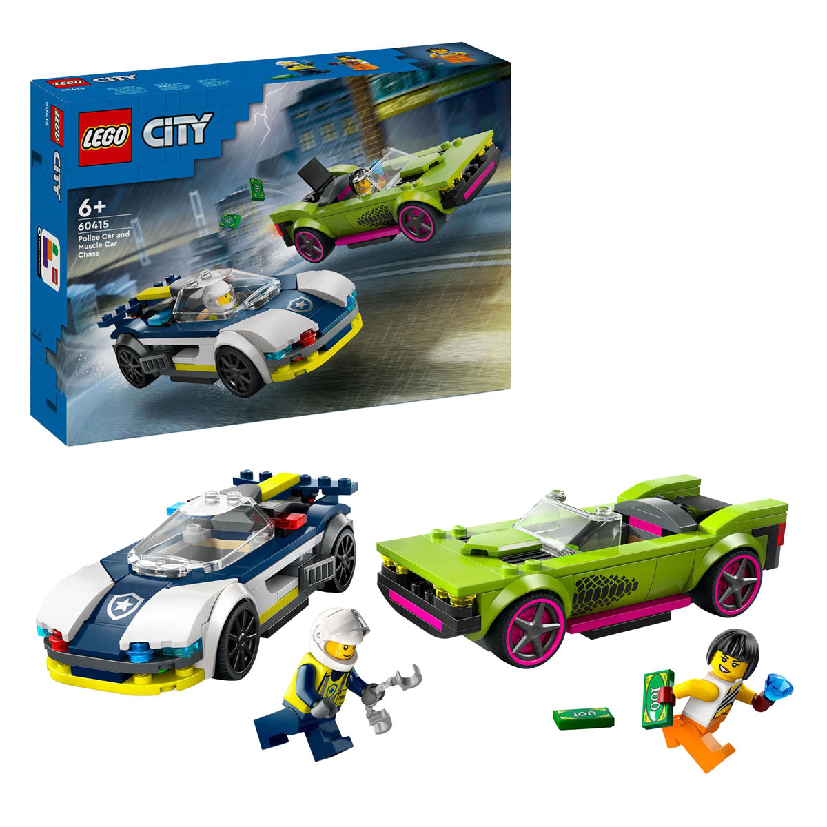 Lego city 60415 politiewagen en snelle autoachtervolging