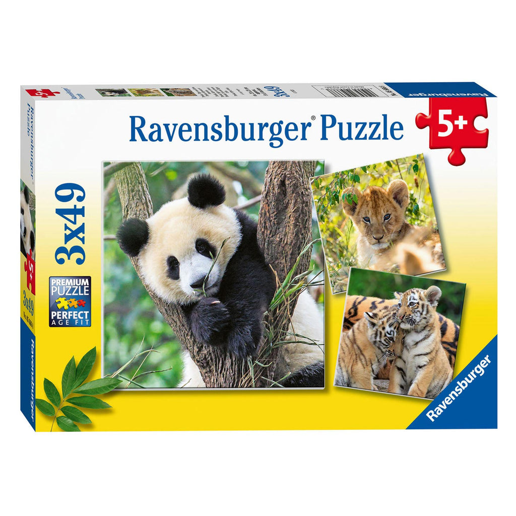 Ravensburger puzzel panda, tijger en leeuw, 3x49st.