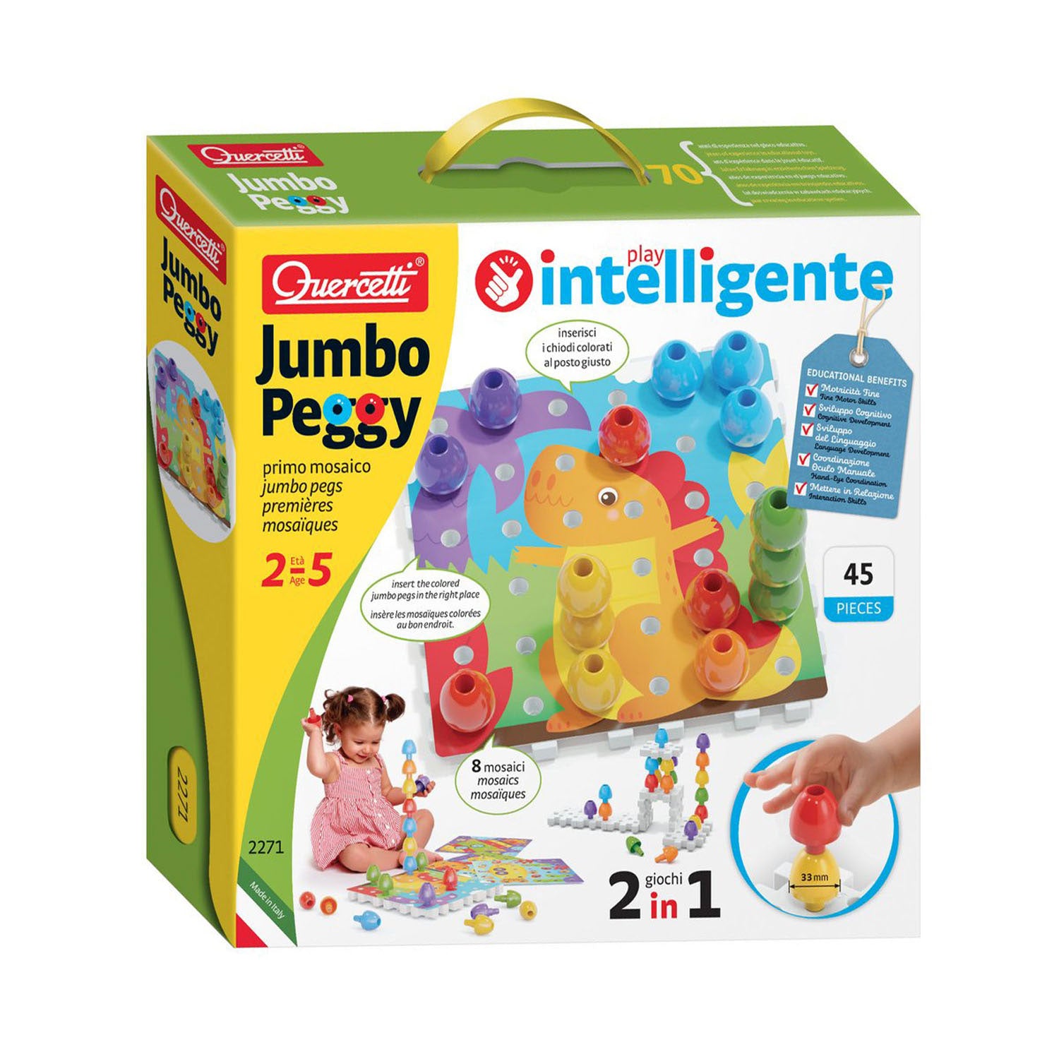 Quercetti jumbo insteek pinnen, 45dlg.
