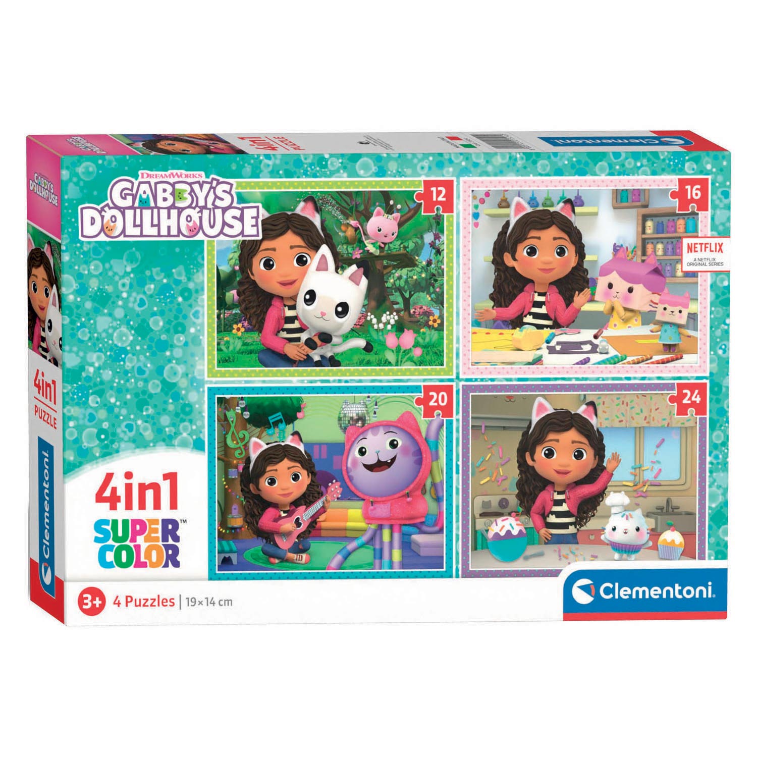 Clementoni supercolor 4in1 puzzel gabbys dollhouse 12-24 stukjes