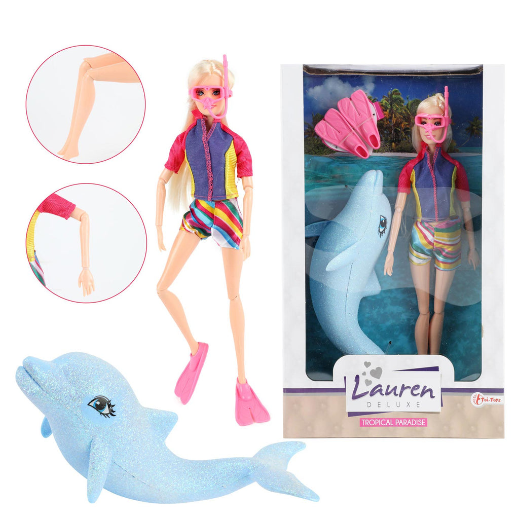 Toi-toys lauren deluxe tienerpop duikster met glitter dolfijn