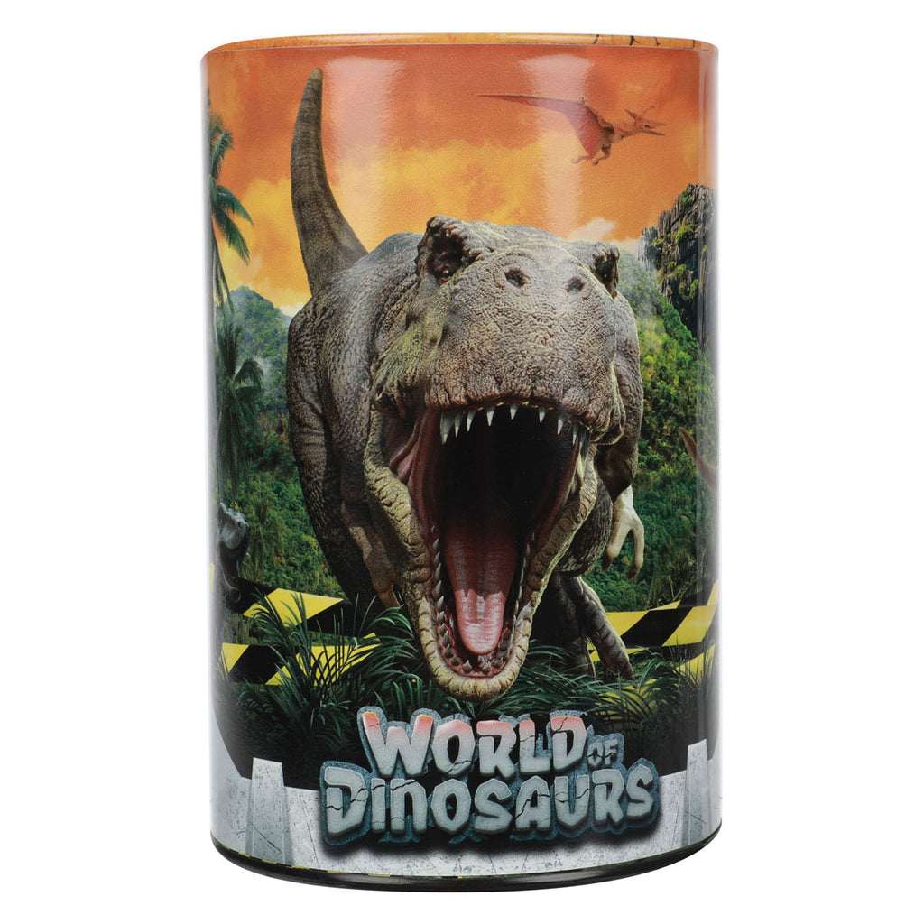 Van der doelen world of dinosaurussen spaarpot van blik