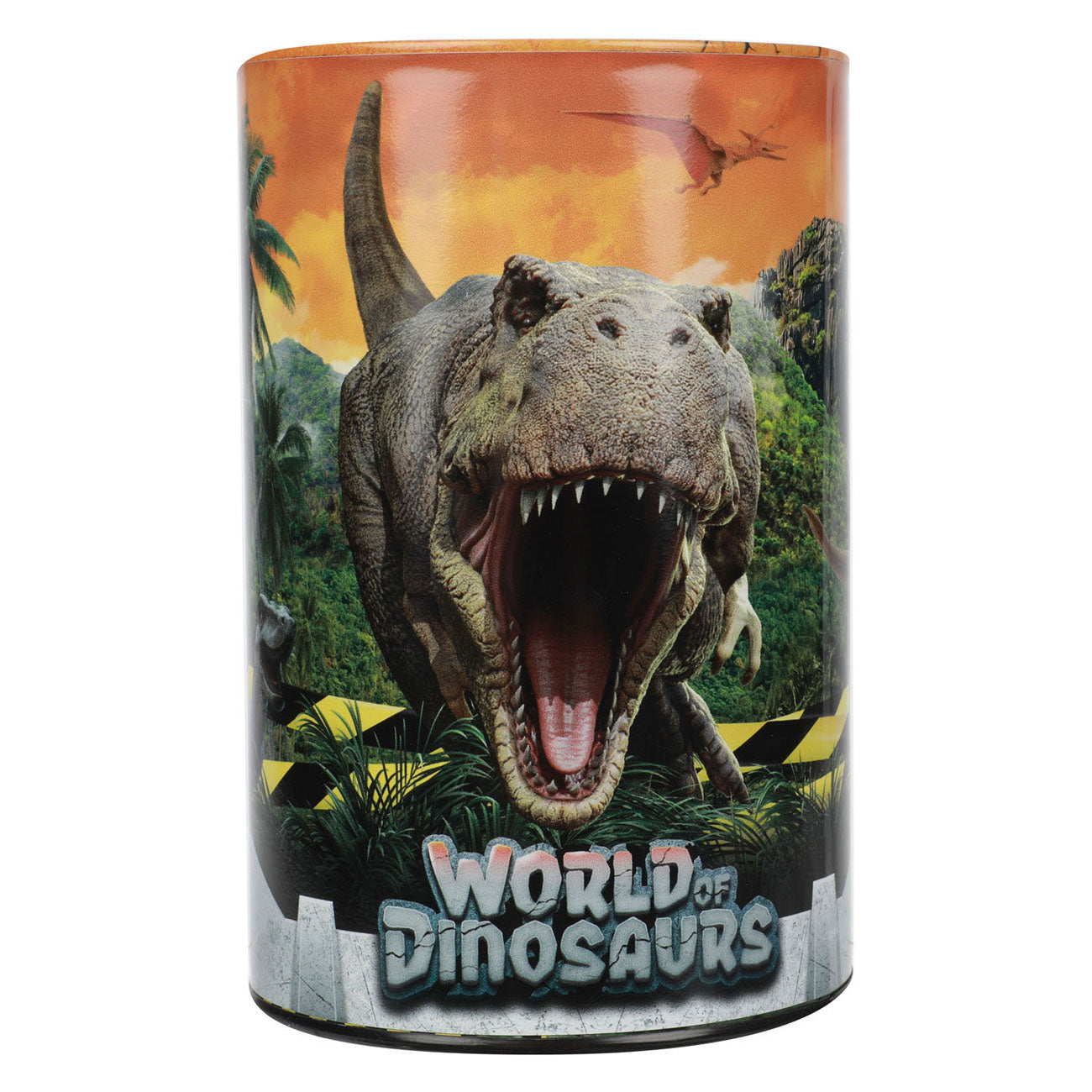 Van der doelen world of dinosaurussen spaarpot van blik