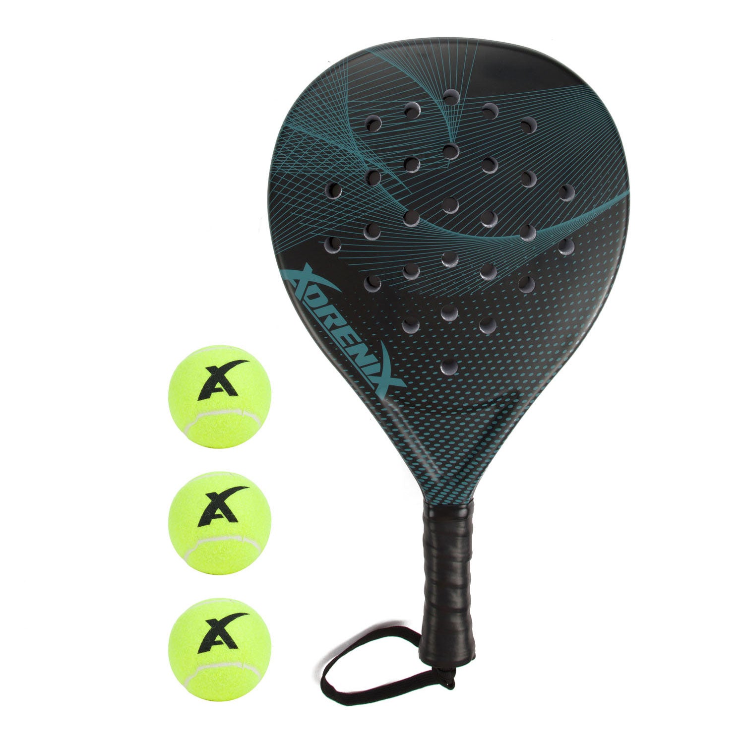 Adrenix padelset racket met 3 ballen - rood