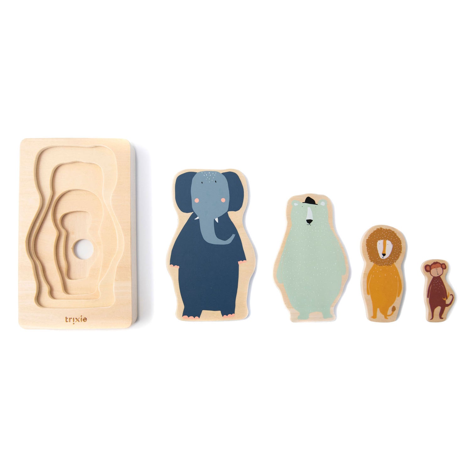 trixie houten 4-lagen puzzel dieren, 5st.