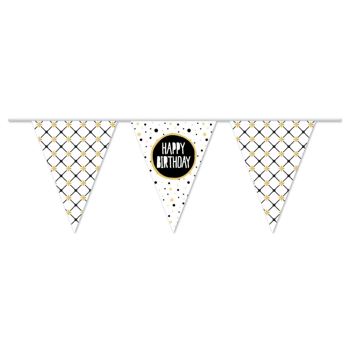 Haza witbaard vlaggenlijn happy birthday goud, 10mtr.