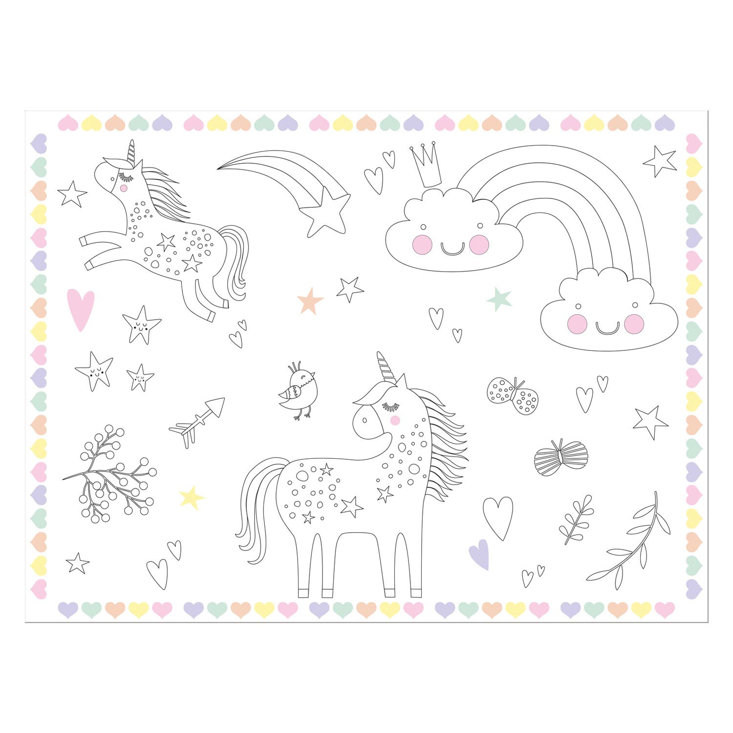 Folat bv inkleurbare placemats unicorns rainbows, 6st.