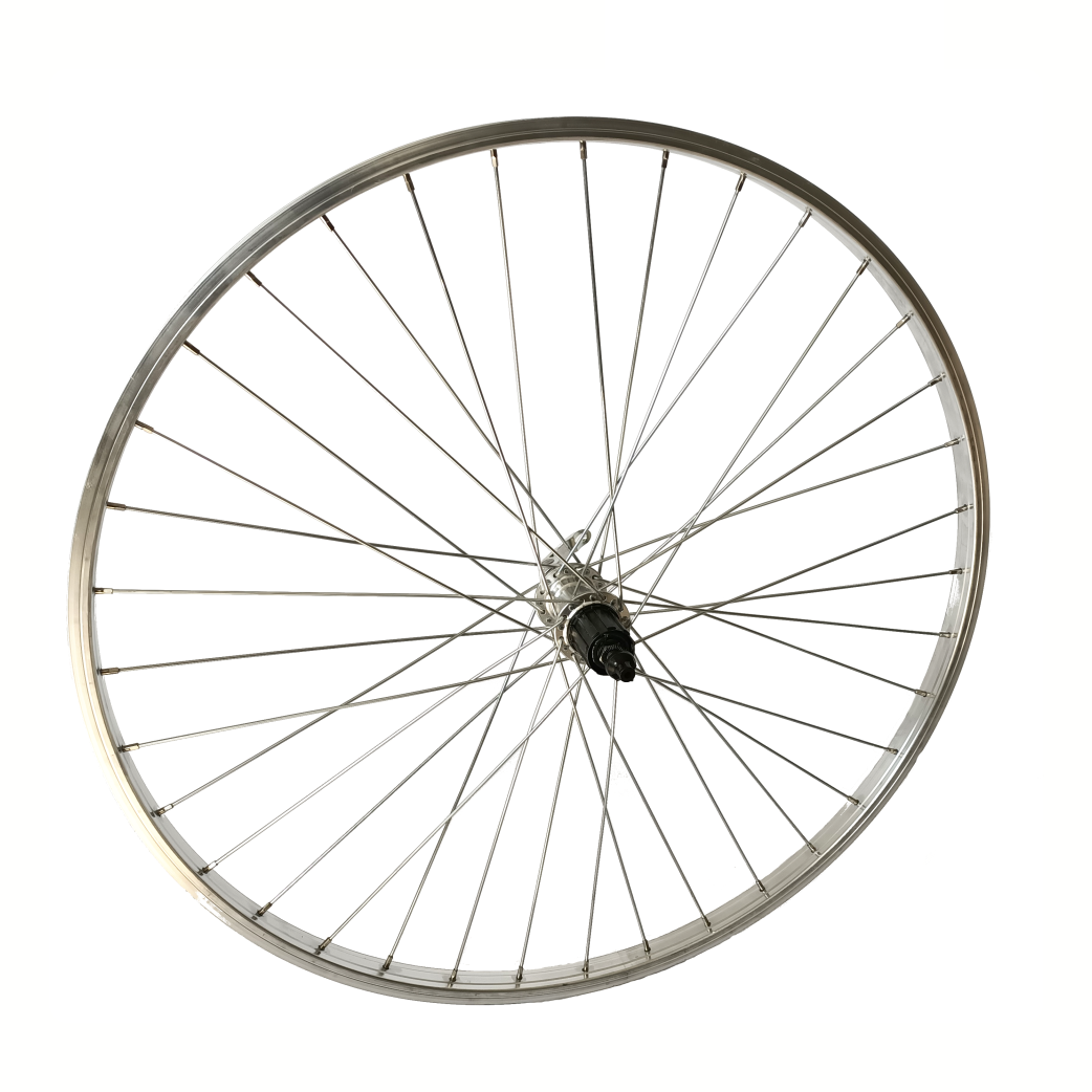 Sunrace achterwiel 28 sp. alu spaak 13 trek basic zilver cassettenaaf 8v uitval