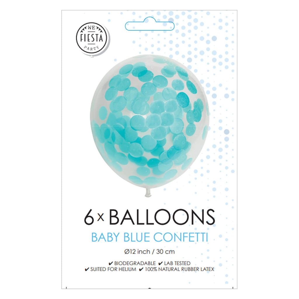 Globos confetti ballonnen papieren confetti baby blauw 30cm, 6st.