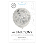 Globos confetti ballonnen papieren confetti metallic zilve 30cm, 6st.
