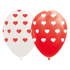 Globos ballonnen hartjes rood wit 30cm, 8st.