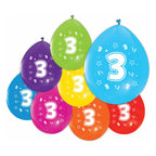 Globos ballonnen 2-zijdig geprint cijfer 3, 8st.