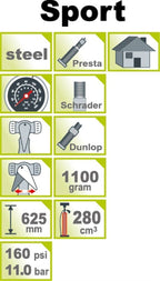 Icetoolz 240a451 hogedrukpomp voetpomp staal met meter 160psi geel
