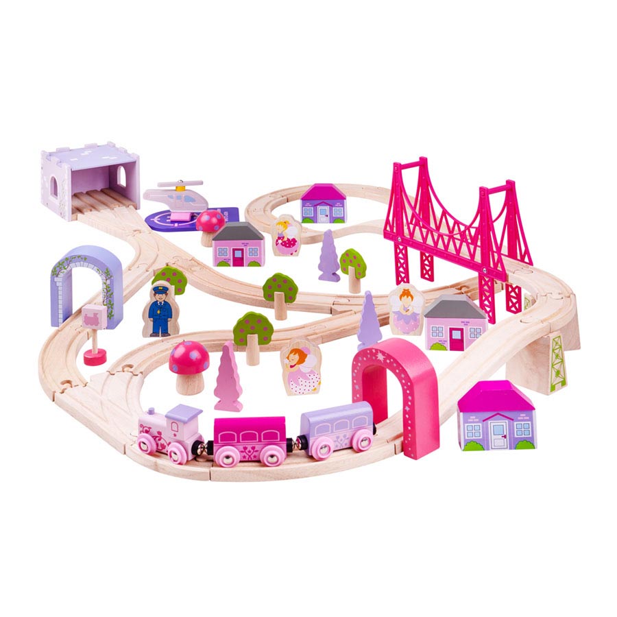 Bigjigs houten treinset stad - roze
