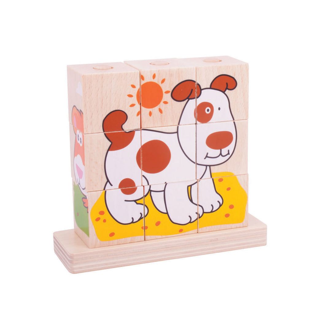 Bigjigs houten blokpuzzel huisdieren, 10st.