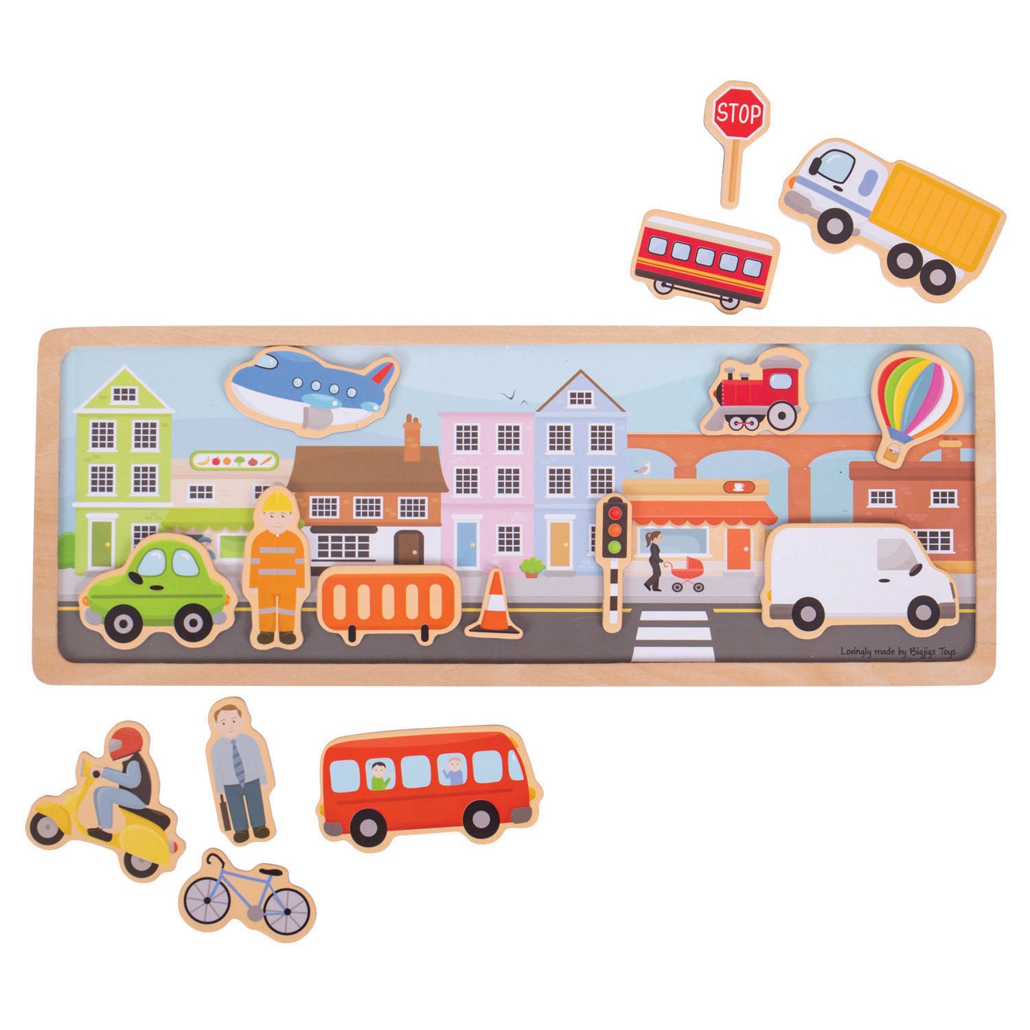 bigjigs houten magneetset stad, 16dlg.