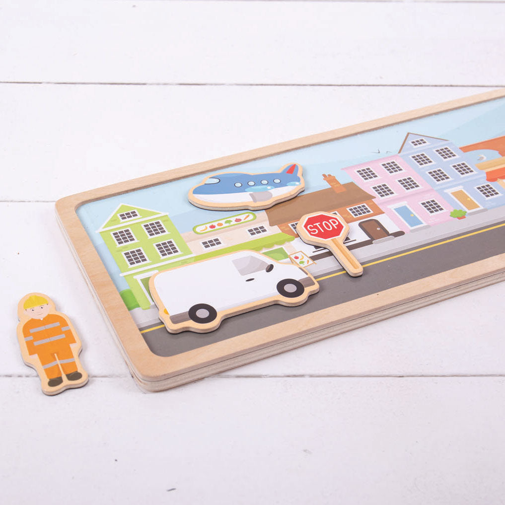 bigjigs houten magneetset stad, 16dlg.