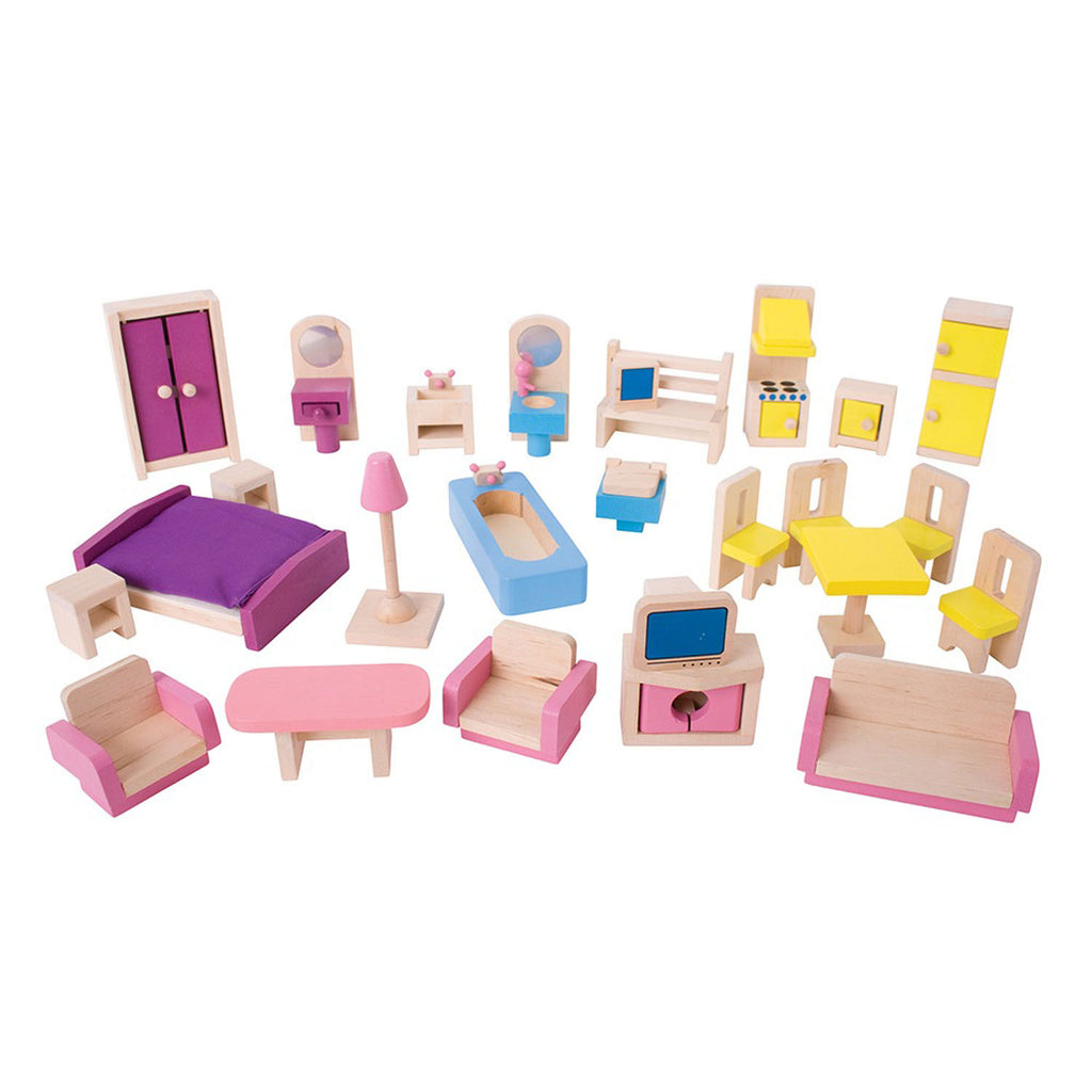 Bigjigs houten poppenhuis meubels, 27dlg.