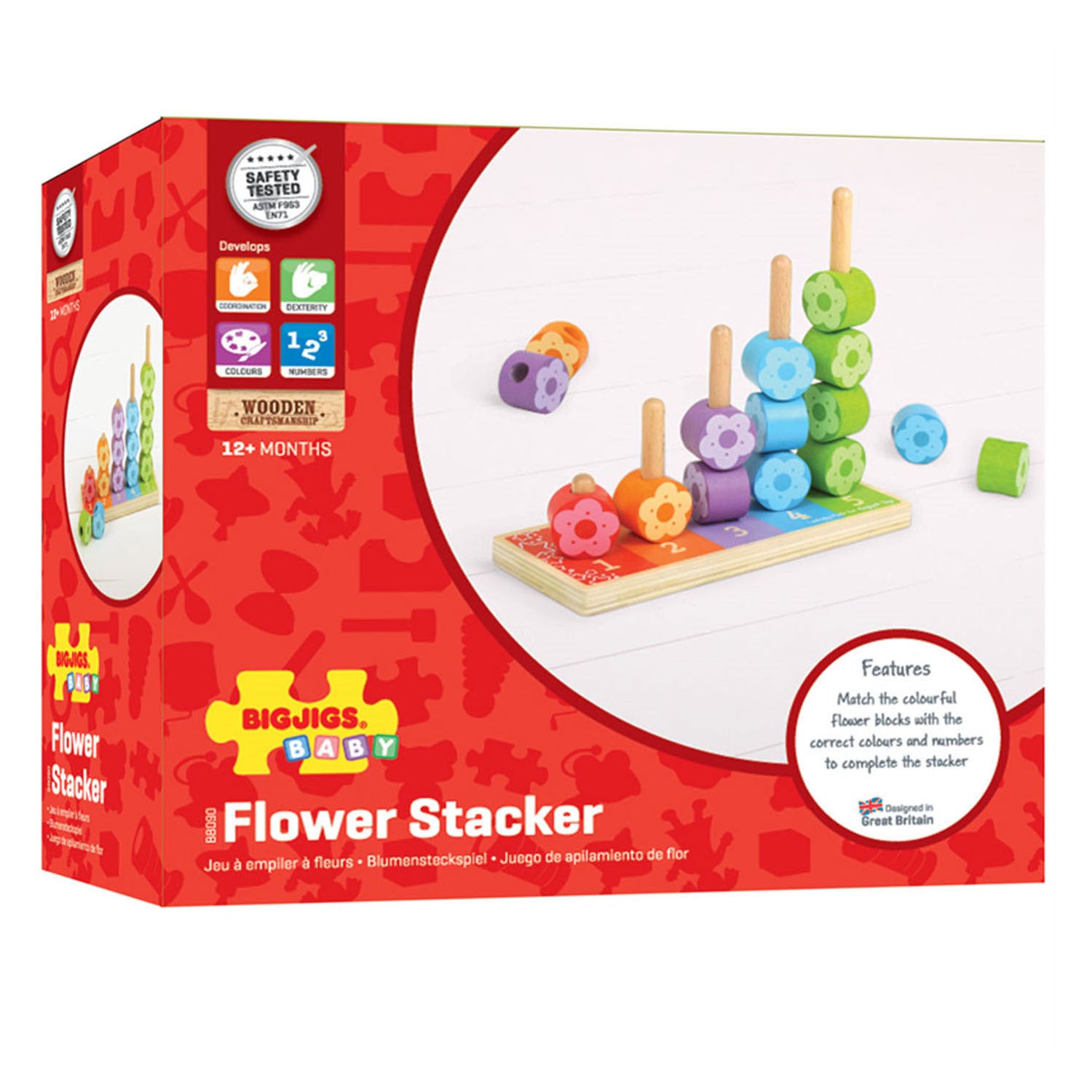 bigjigs houten stapelspel bloemen, 16dlg.