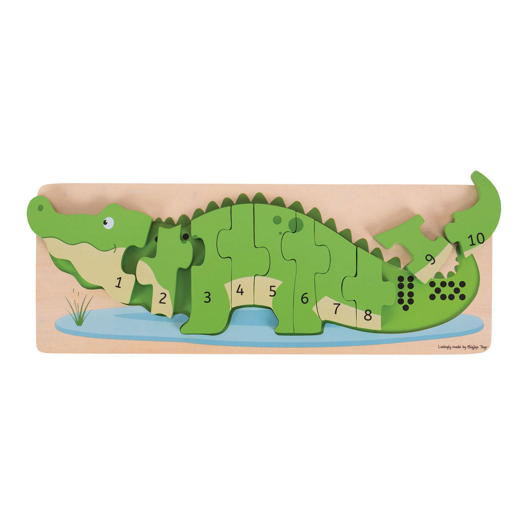 bigjigs houten telpuzzel krokodil, 10st.
