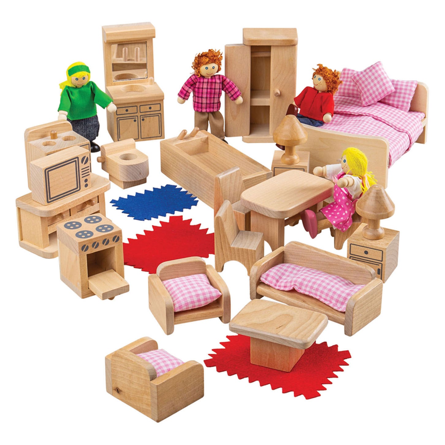 Bigjigs houten poppenfamilie met meubels, 26dlg.