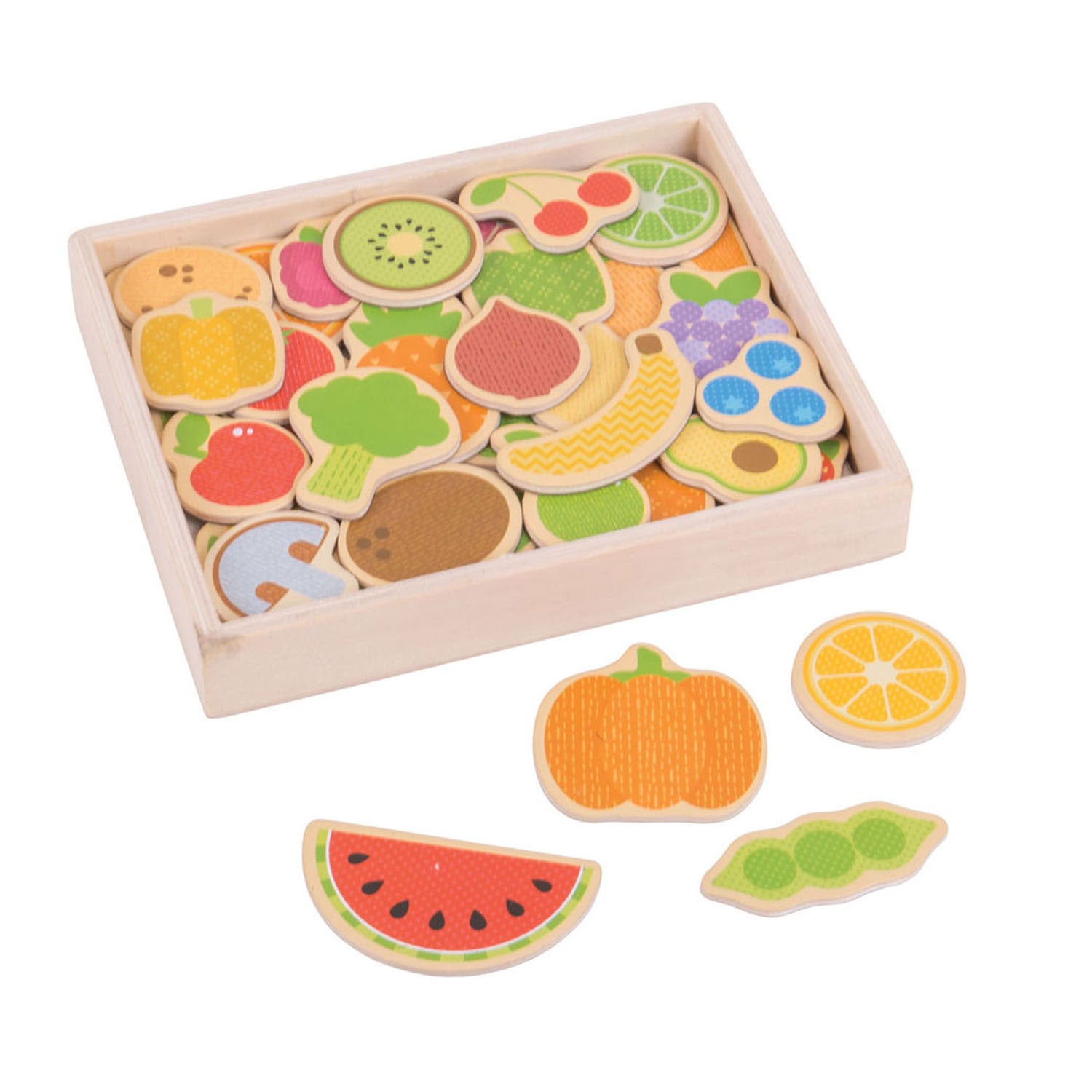 Bigjigs houten magneten fruit en groenten, 35st.