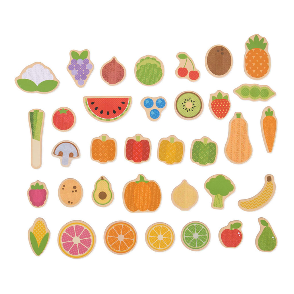 Bigjigs houten magneten fruit en groenten, 35st.