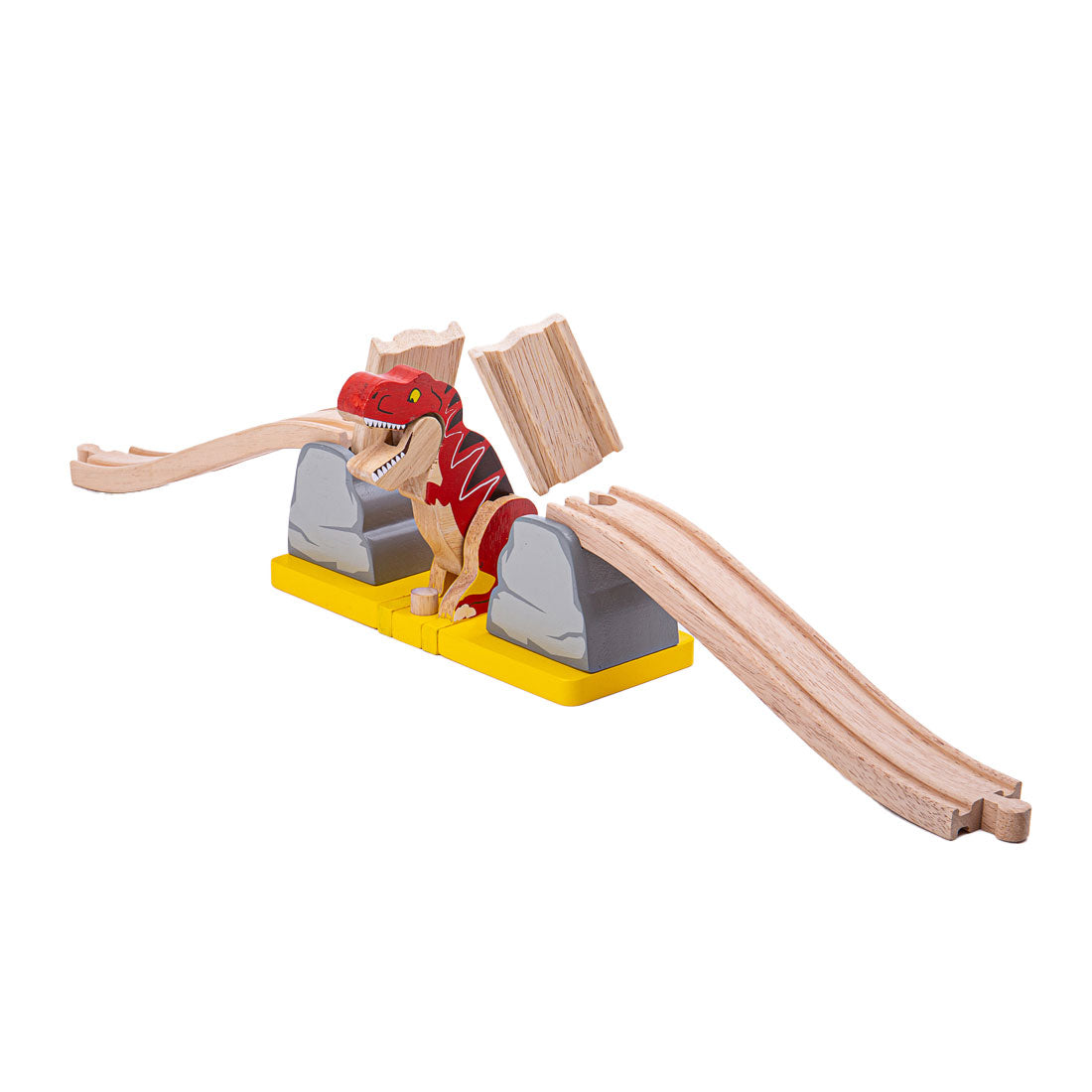bigjigs houten rails barstende brug t-rex dino, 7dlg.